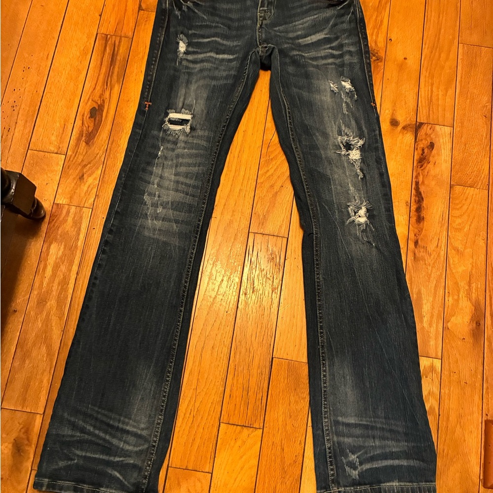 Cowgirl Tuff Women's Boot Cut Jeans - Distressed Blue - Mid rise